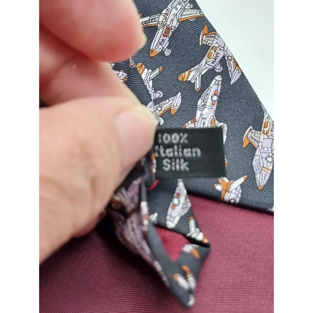 Joe Boxer Out'a Range Navy Blue 100% Italian Silk Fighter Jet Airplane Necktie